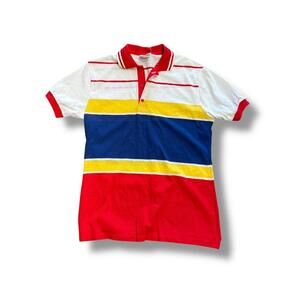 Vintage Primary Color Striped Button Polo